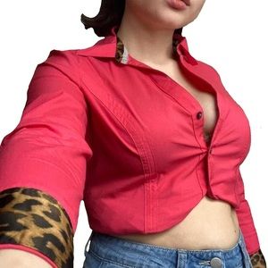 Hot Pink + Leopard Print Button Up